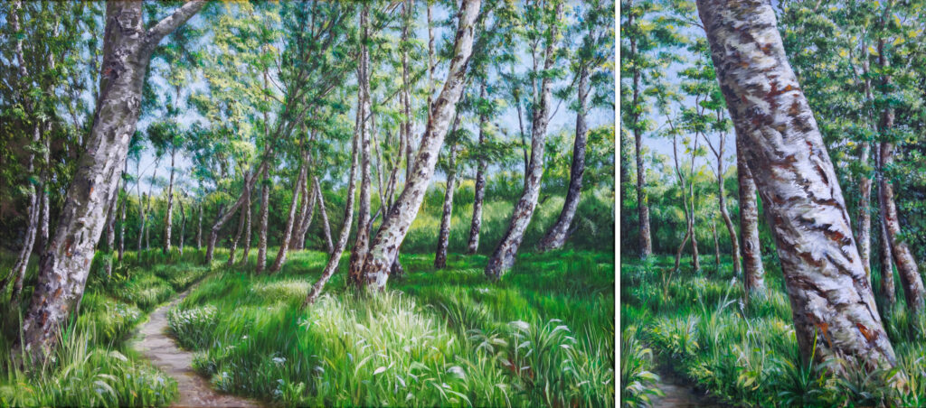 D ohne und mit II, Diptychon, Öl/Lwd, 80×180 cm, 2022/2024