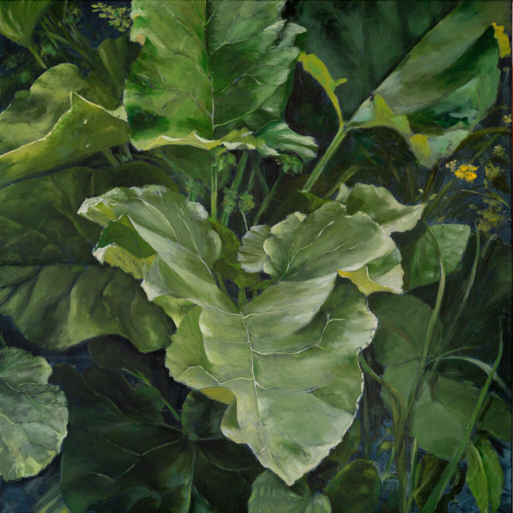 Grün, am Wasser, 100x100cm, Acryl/Lwd, 2025 - Zustand 2